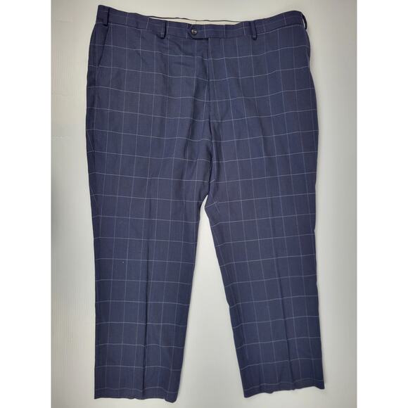 Jos A Bank 1905 Mens‎ 50R/45W 98% Wool 2% Spandex Navy Blue Tartan Dress Pants - Picture 1 of 9